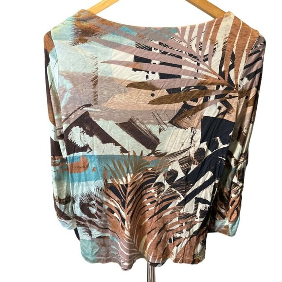 Chico's Multicolor Patterned Boatneck 3/4 Sleeve Top Sz S - Picture 2 of 10